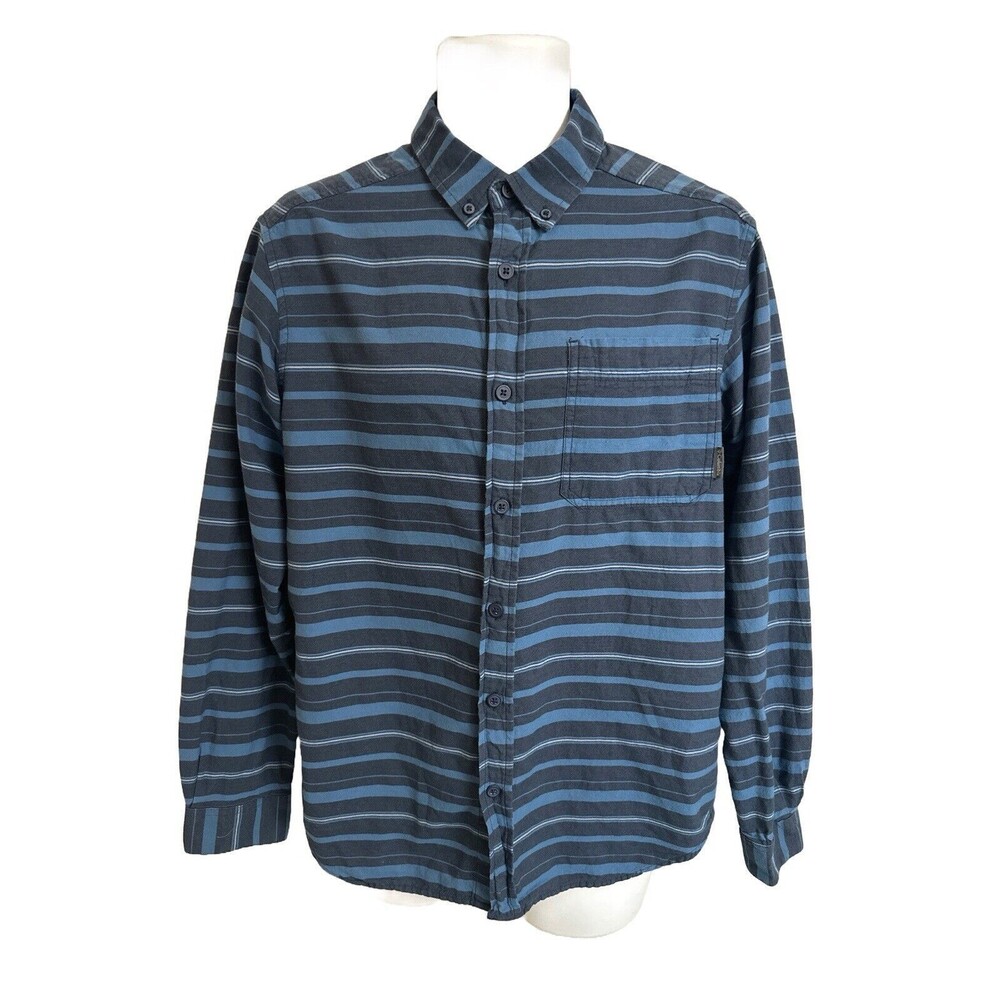Columbia Men's S Out and Back II Long Sleeve Blue Striped Shirt Cotton AM8022